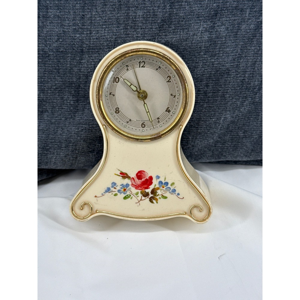 VTG Thorens Liebes Echo Musical Alarm Clock Swiss Movement Germany Floral *READ*